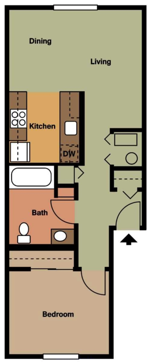 Rose Lane Apartments 1 Bed 1 Bath Floor Plan